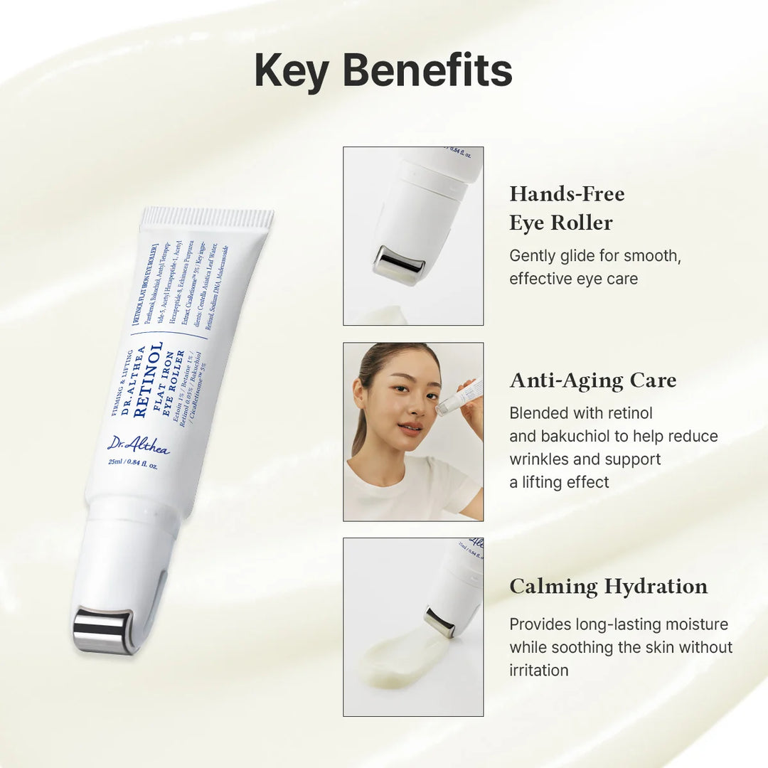 Dr. Althea - Retinol Flat Iron Eye Roller 25ml - Roller con Retinol, Bakuchiol y PDRN GUA SHA