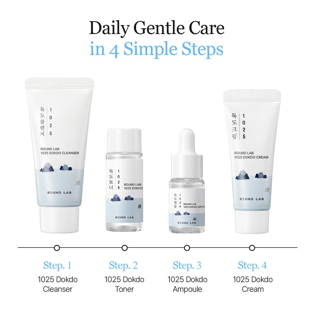Round Lab - Kit de Regalo 1025 Dokdo (Limpiador 30ml, Tónico 20ml, Serum 10ml y Crema 10ml)