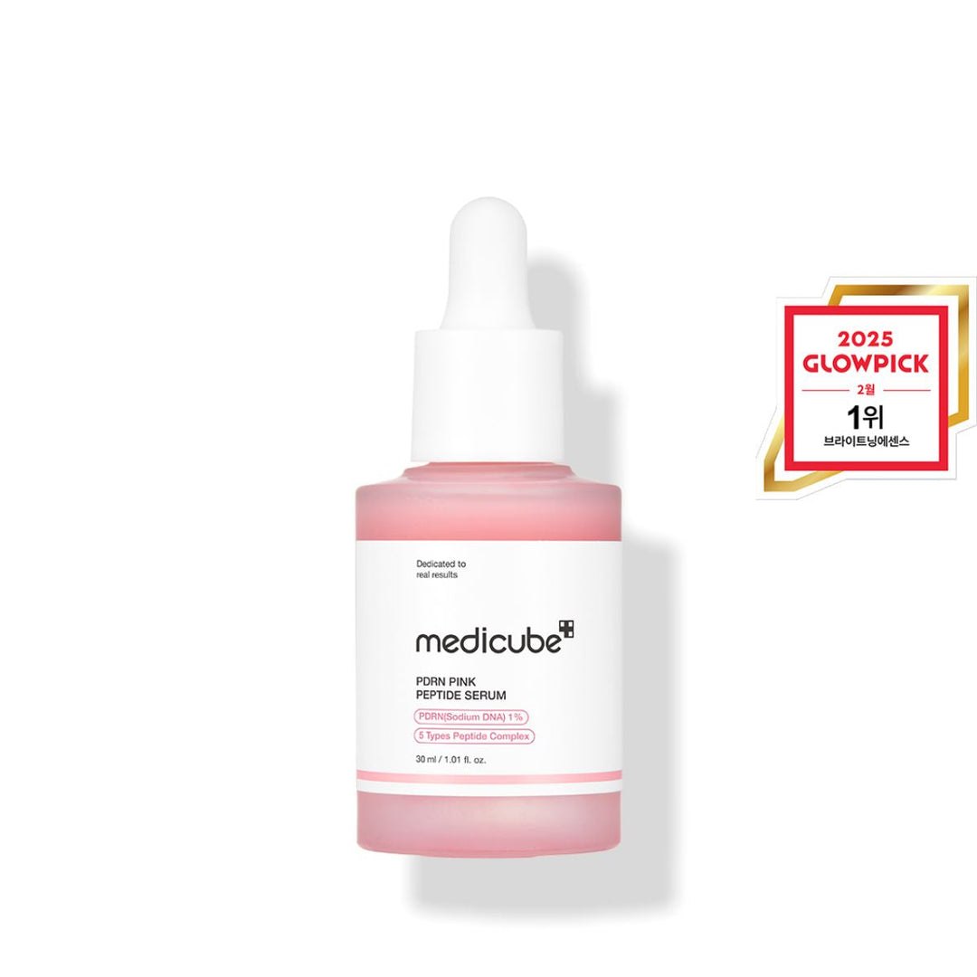 Medicube PDRN Pink Peptide Serum, foto principal del envase rosa sobre fondo limpio